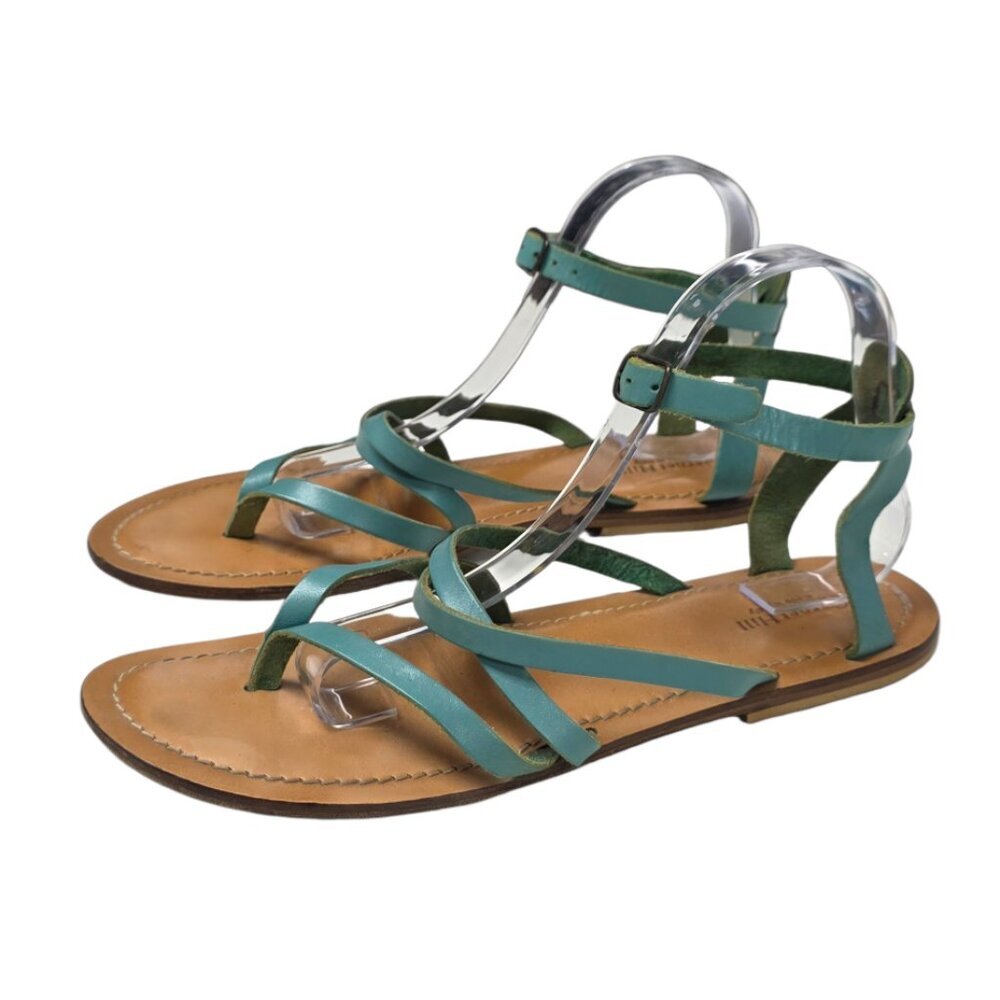 Garnet Hill Leather Strappy Ankle Sandals, Blue, Thongs, Gladiator, Size 10